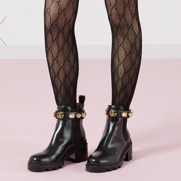 Gucci Leather Trip Leather Ankle Chelsea Boot with Jewels Belt - Picture 2 of 10